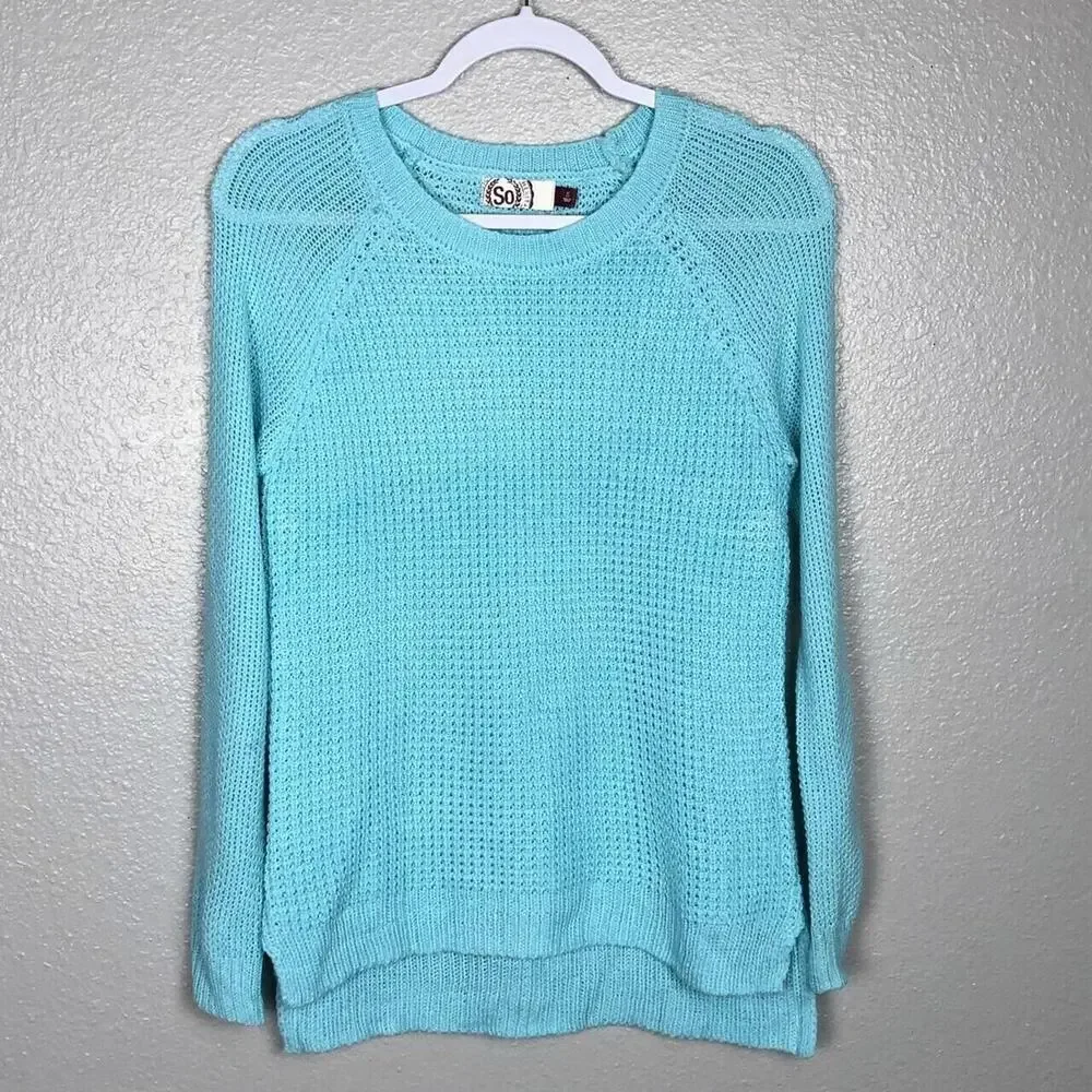Size Small Light Blue Sweater Waffle Knit Texture Fall School Bright Long Sleeve